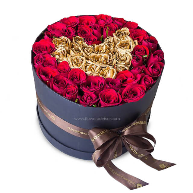 Red and Gold Roses Bloom Box - Alexandria - Wedding