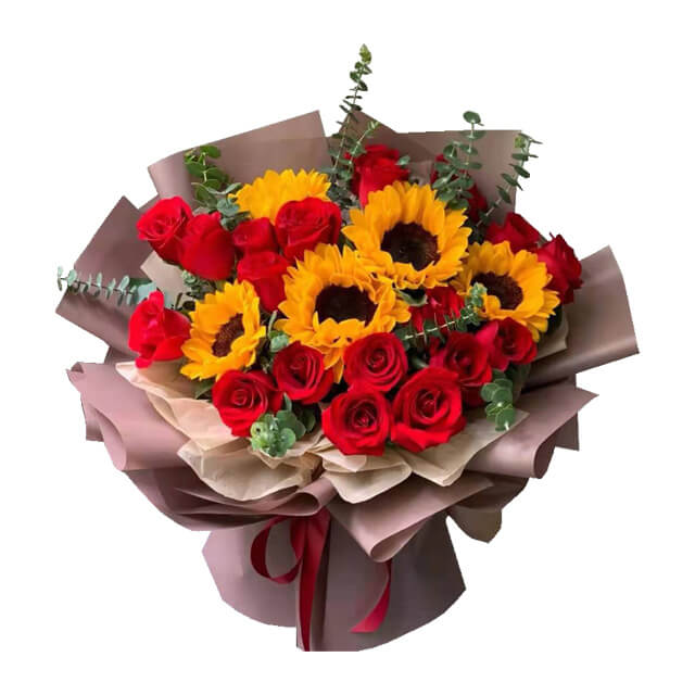 Mixed Red Roses and Sunflowers Bouquet - SunRose Picks - Valentine's Day