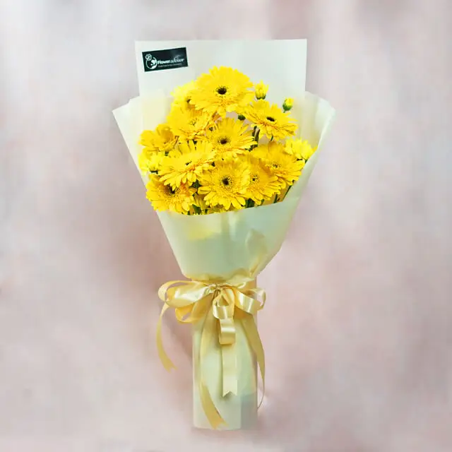 Vibrant Yellow Gerbera Bouquet - Country Yellow - Hand Bouquets