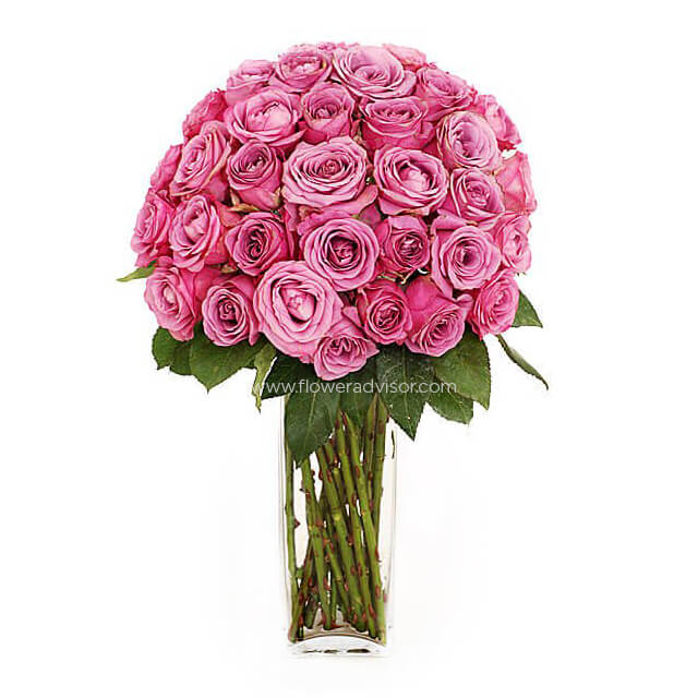 Pink Roses Vase Arrangement - Fairy Queen - Anniversary