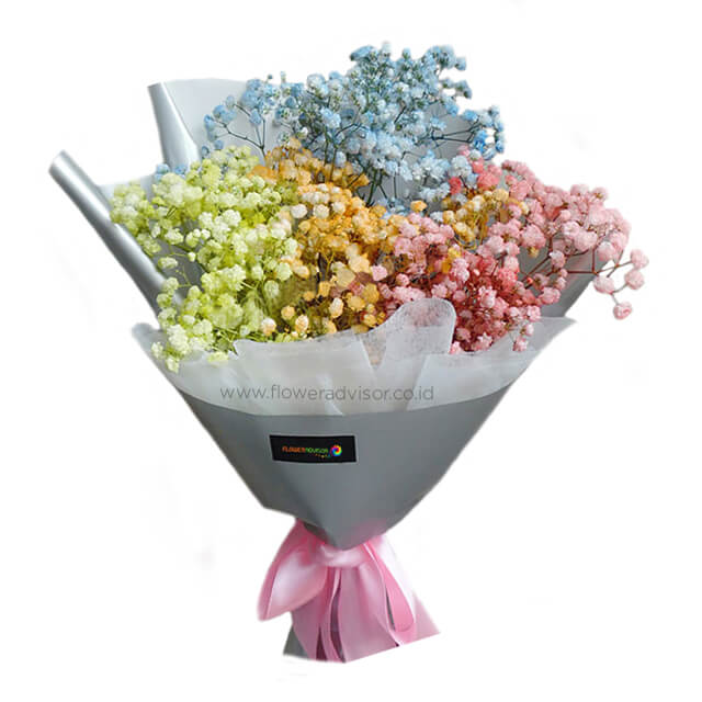 Rainbow Baby Breath Bouquet - Catching The  Rainbow - Hand Bouquets