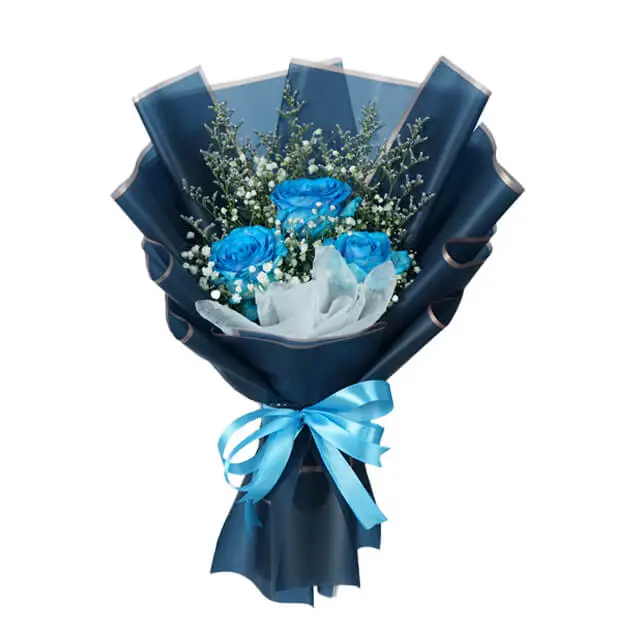 3 Blue Roses in Elegant Arrangement