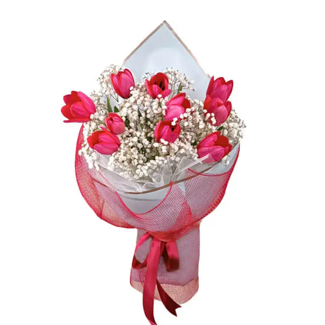 Bright Felicity - Bright Tulip Bouquet with Baby Breath