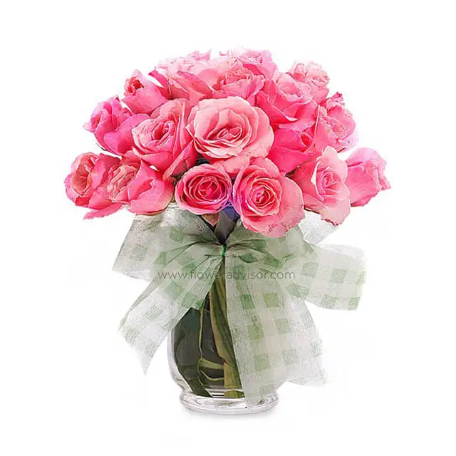 Elegant Vase Arrangement of Pink Roses - Pink Clouds