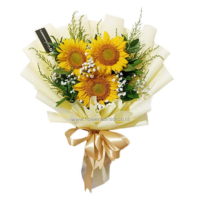 Lucky Charm - Three Sunflowers Bouquet - Birthday