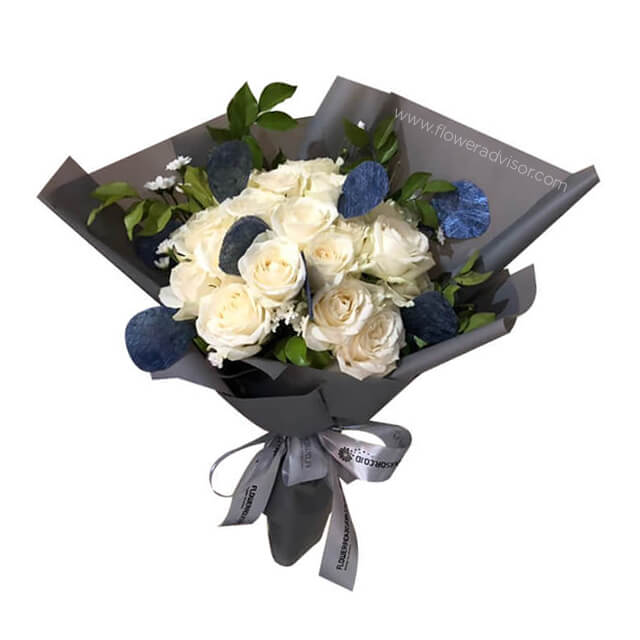 20 White Roses Bouquet - Boo Boo - Anniversary