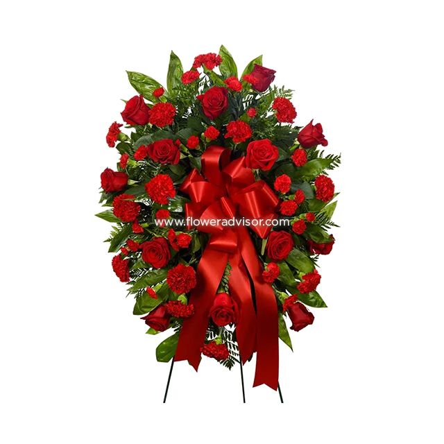 Red Flower Standing Spray - Condolence